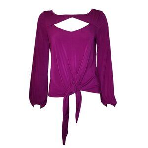 Boston Proper Top Womens Size M Medium Solid All Purple Keyhole Tie Front